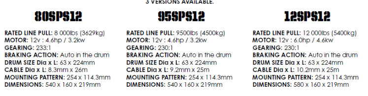 Warrior Spartan Winch Specifications