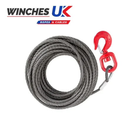 9mm x15m steel cable with hook/eye