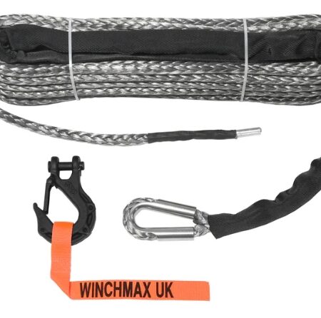 Premium Quality Synthetic Winch Rope 28m x 11mm, Hole Fix. 3/8 Inch Tactical Hook.