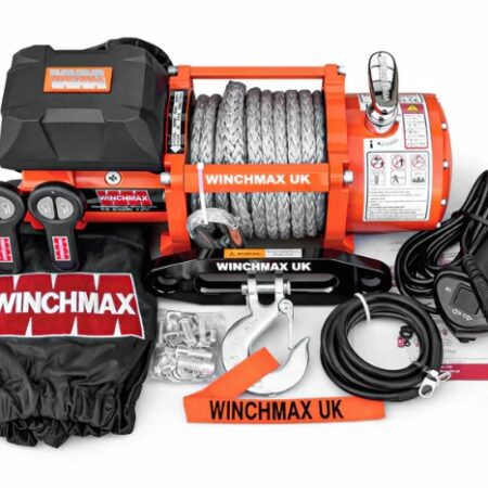 13,500lb 12V Winch. 15m x 11mm Synthetic Rope. 3/8 inch Hook + MP - Short Drum - Compact Trailer Winch