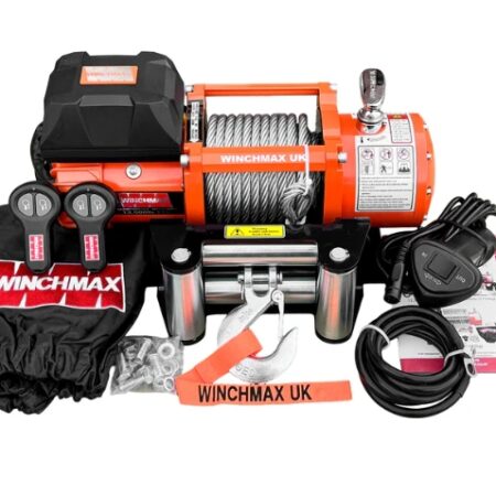 13,500lb 12V Winch. 15m x 9.5mm Steel Rope. 3/8 inch Hook + MP - Short Drum - Compact Trailer Winch