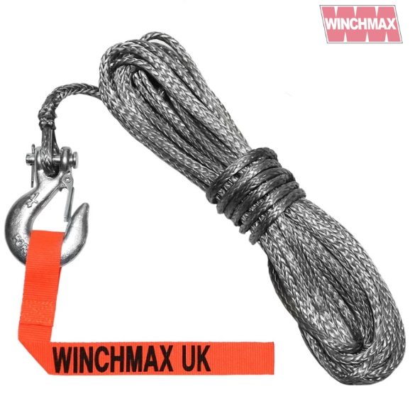 Dyneema Synthetic Winch Rope 15m x 6mm with 1/4 Inch Clevis Hook