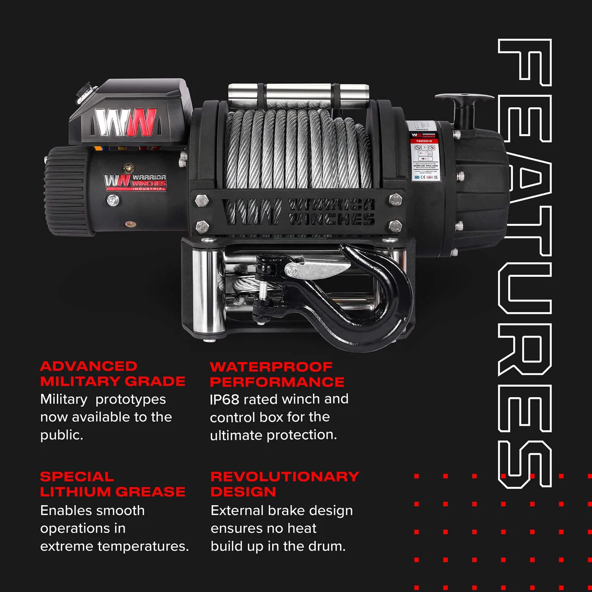 Warrior T1000 25000lb Severe-Duty 12V Electric Winch – Steel Cable - Image 6