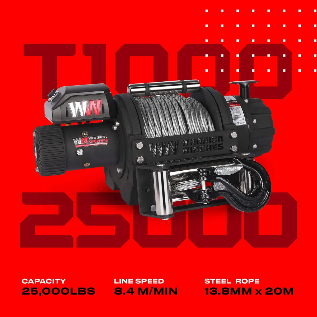 Warrior T1000 25000lb Severe-Duty 12V Electric Winch – Steel Cable - Image 5